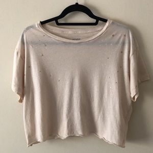 VS PINK  Off White Crop Top Gold Stars accents